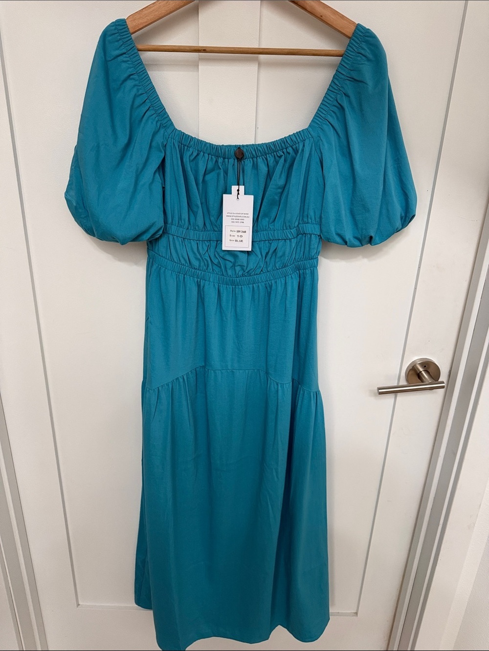 Women's Teal Puff-Sleeve Midi Dress - Brand: